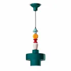 Lampa suspendată din ceramică retro galbenă sau verde, fabricată în Italia - Ferroluce Lariat Viadurini