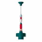 Lampa suspendată din ceramică retro galbenă sau verde, fabricată în Italia - Ferroluce Lariat Viadurini