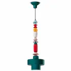 Lampa suspendată din ceramică retro galbenă sau verde, fabricată în Italia - Ferroluce Lariat Viadurini