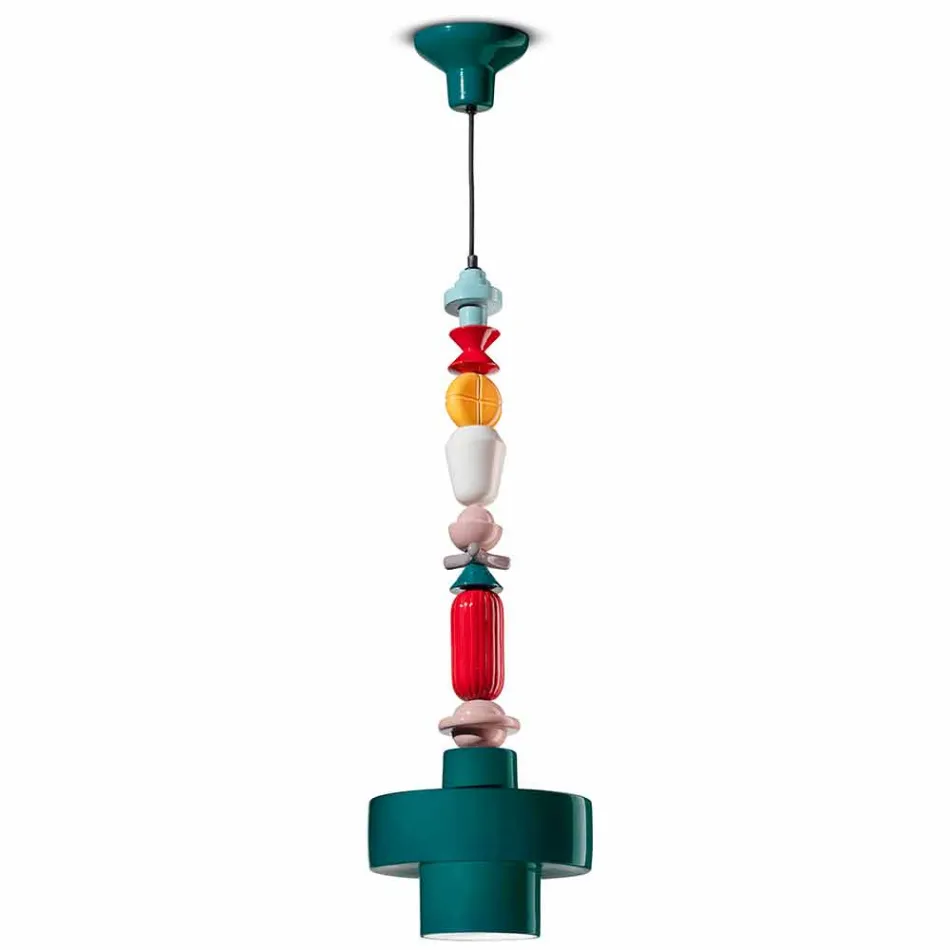 Lampa suspendată din ceramică retro galbenă sau verde, fabricată în Italia - Ferroluce Lariat Viadurini