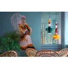 Lampa suspendată din ceramică retro galbenă sau verde, fabricată în Italia - Ferroluce Lariat Viadurini