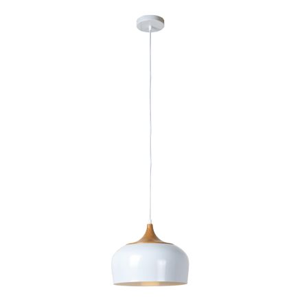 Lampa suspendata cu abajur metal alb si efect lemn - Barbara Viadurini