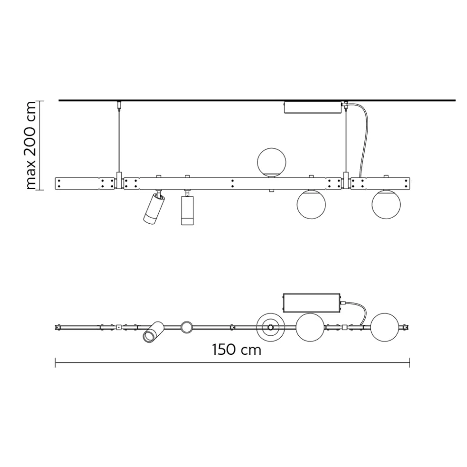 Lampă suspendată Design Alb Aluminiu cu Sfere de Sticlă și Spoturi - Exodus Viadurini