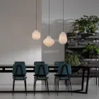 Lampă suspendată cu design alungit din sticlă albă filigrană - rulotă Viadurini