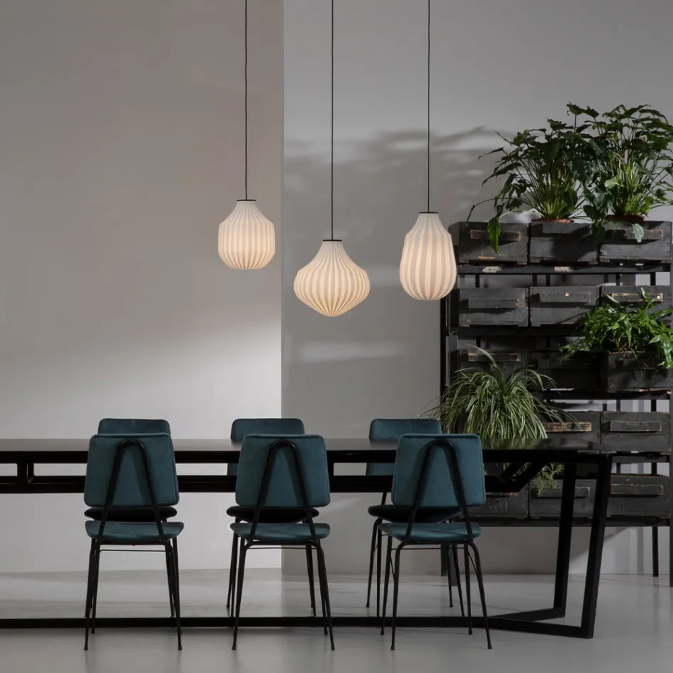 Lampă suspendată cu design alungit din sticlă albă filigrană - rulotă Viadurini