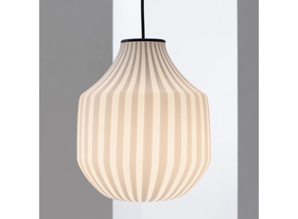 Lampă de suspendare cu design rotund din sticlă albă filigrană - rulotă Viadurini
