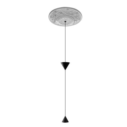 Lampa suspendata de design din ipsos alb si aluminiu negru 2 conuri - Tesera Viadurini