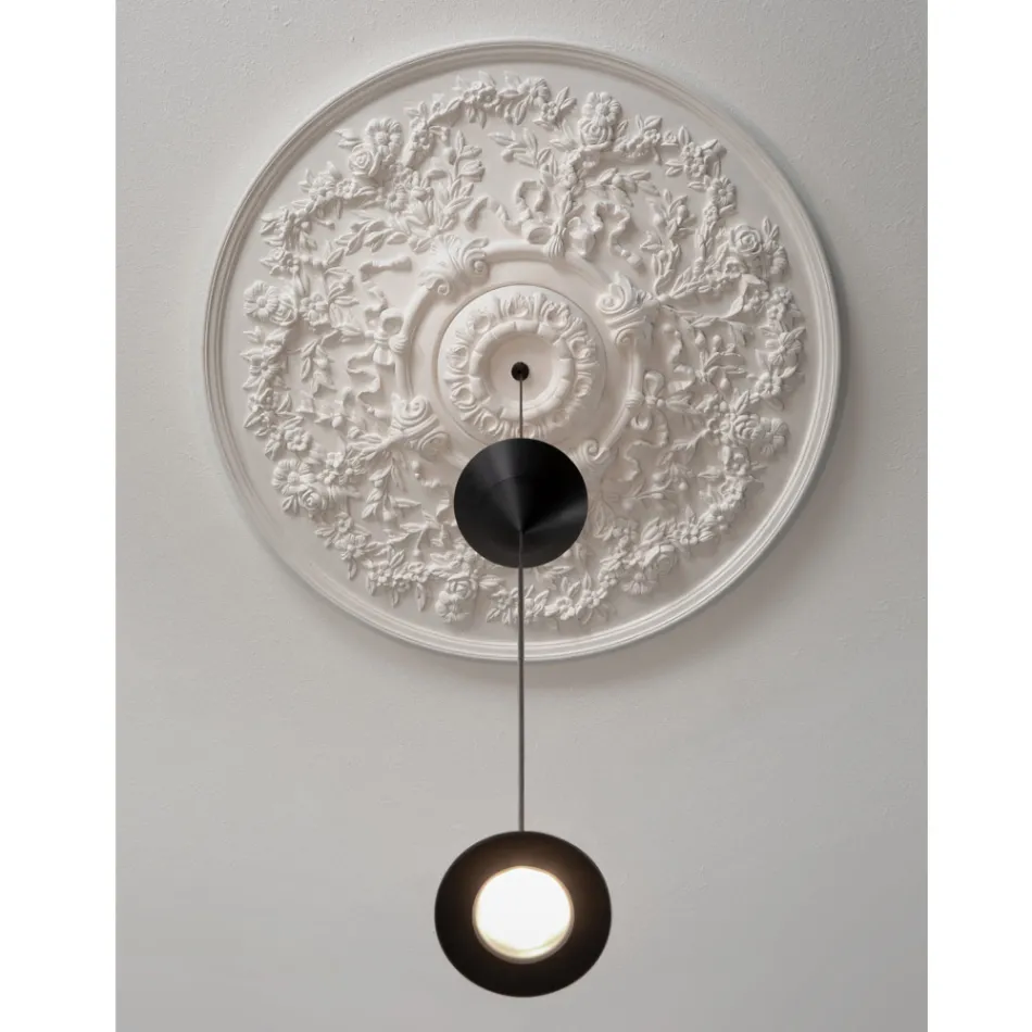 Lampa suspendata de design din ipsos alb si aluminiu negru 2 conuri - Tesera Viadurini