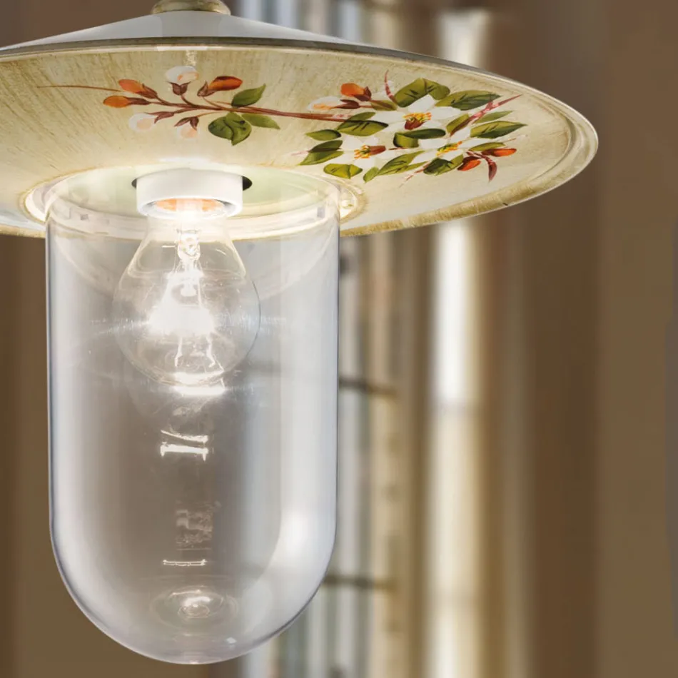 Lampa suspendata de exterior in decor flori pictate manual din aluminiu - Genova Viadurini