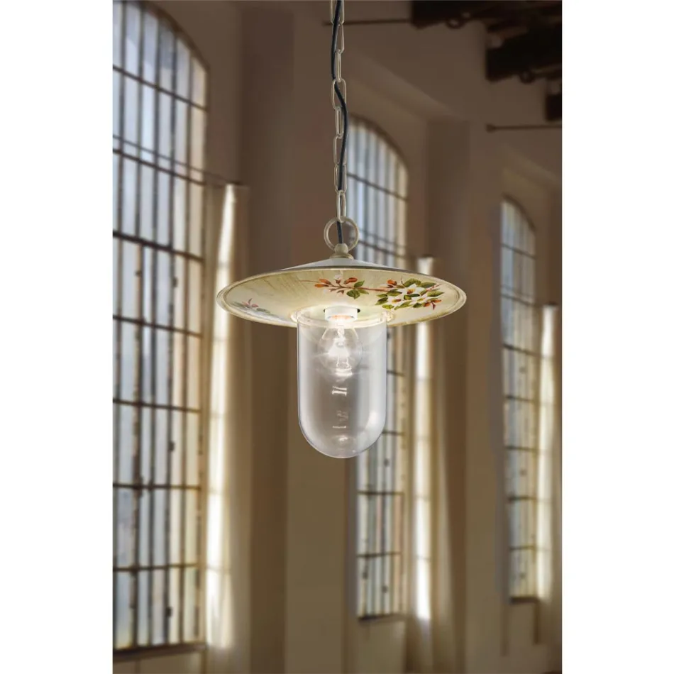 Lampa suspendata de exterior in decor flori pictate manual din aluminiu - Genova Viadurini