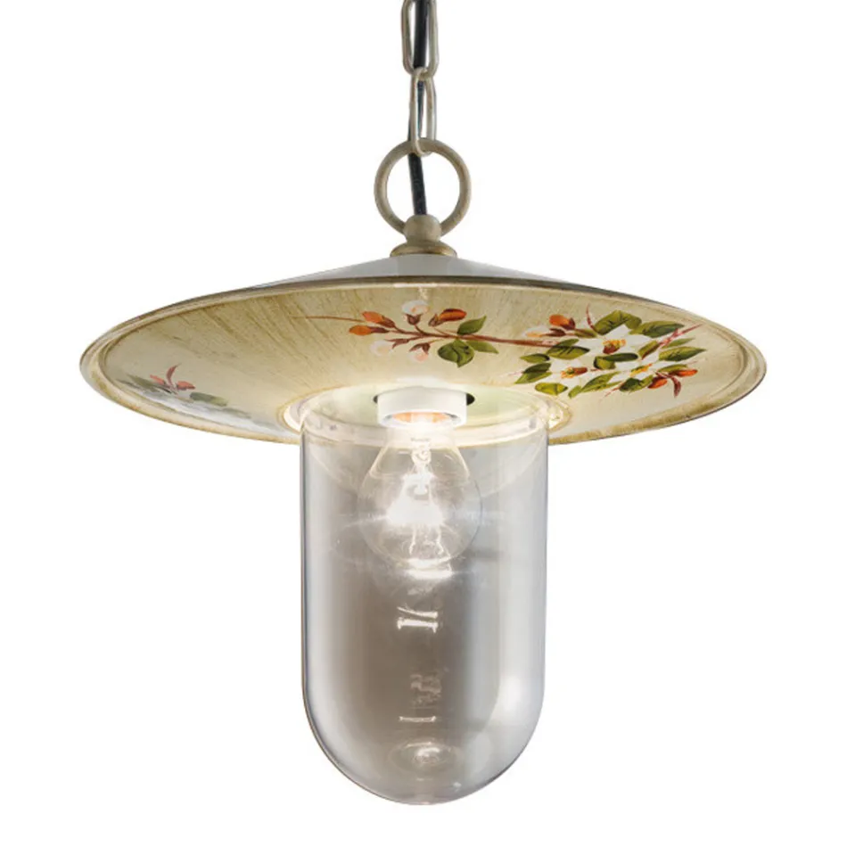 Lampa suspendata de exterior in decor flori pictate manual din aluminiu - Genova Viadurini
