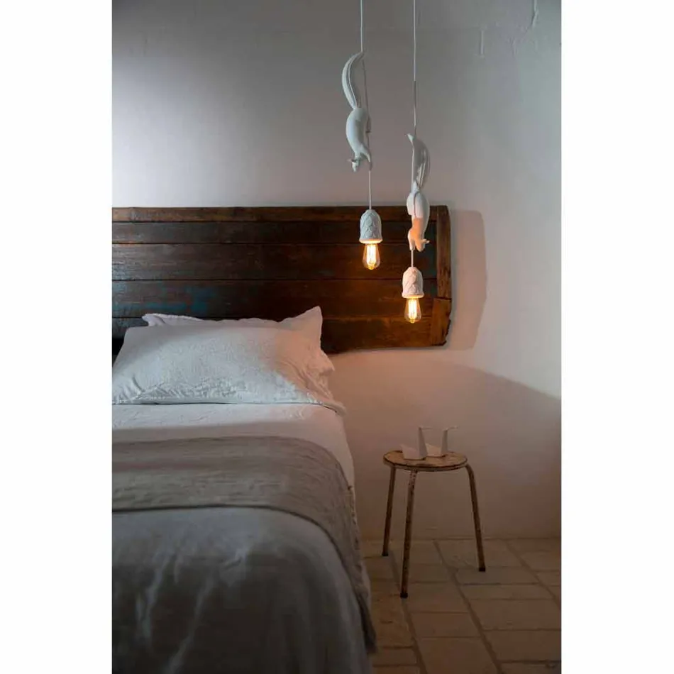 Lampă suspendată din ceramică albă mată cu veveriță și ghindă - veveriță Viadurini