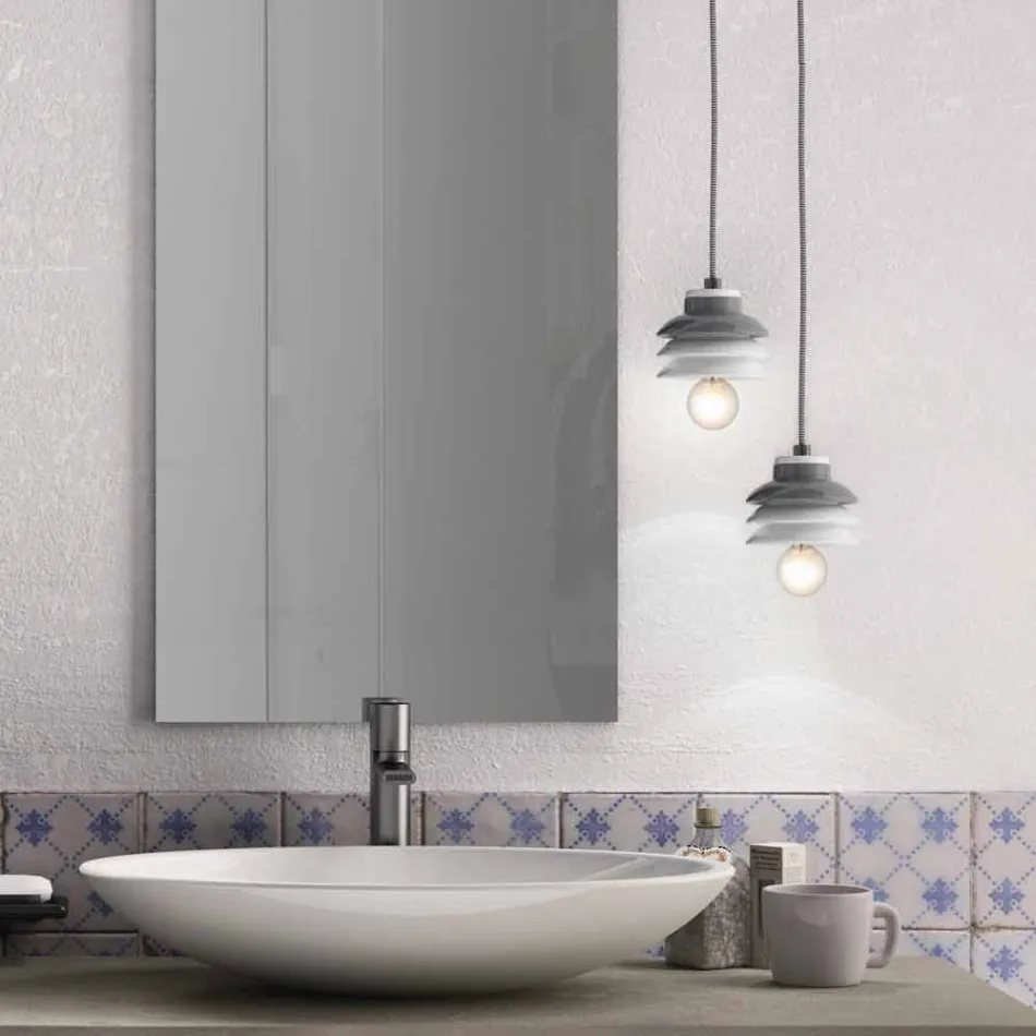 Lampă de suspensie din ceramică și din aluminiu modern realizată în Italia Asia Viadurini