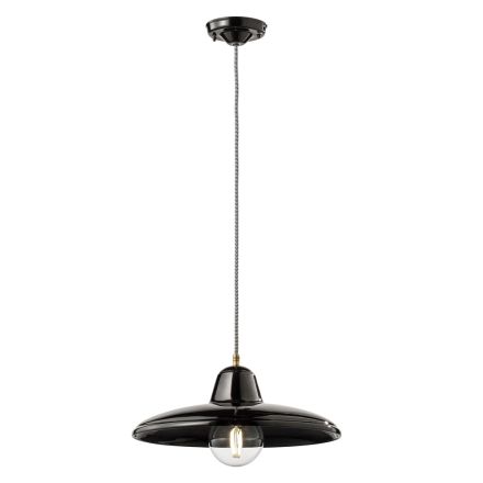 Lampă suspendată din ceramică neagră și fier design industrial vintage - Bew Viadurini