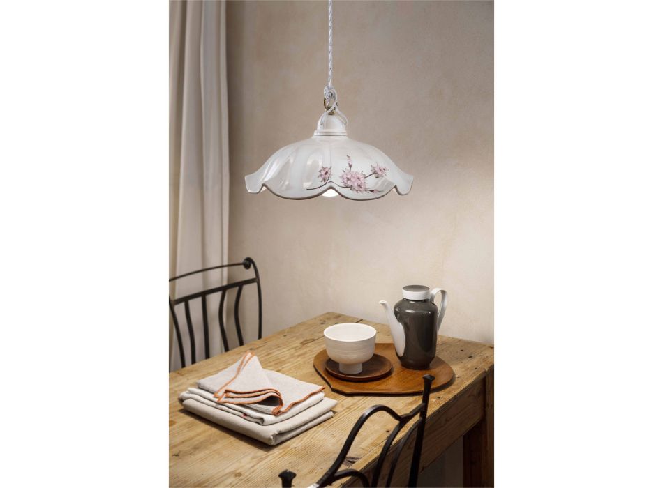 Lampa suspendata din Fier si Ceramica ondulata decorata manual - Belluno Viadurini