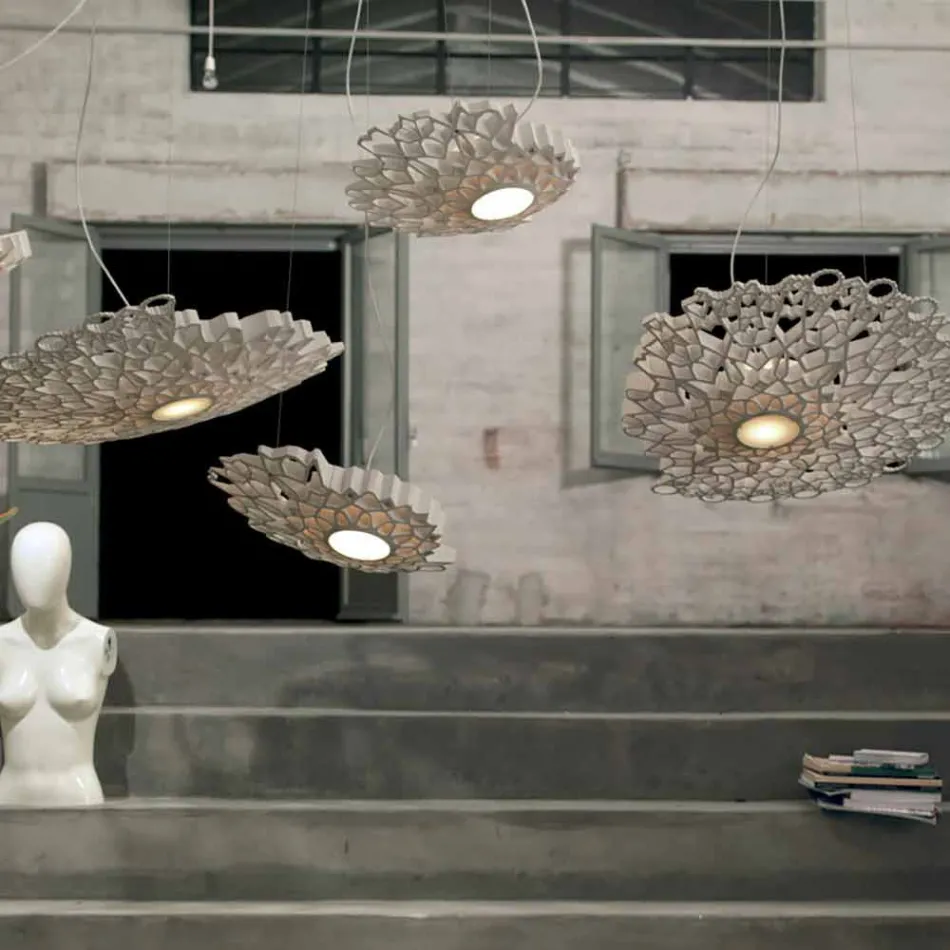 Lampă suspendată în tehnopolimer alb sau auriu 2 dimensiuni - catedrală Viadurini