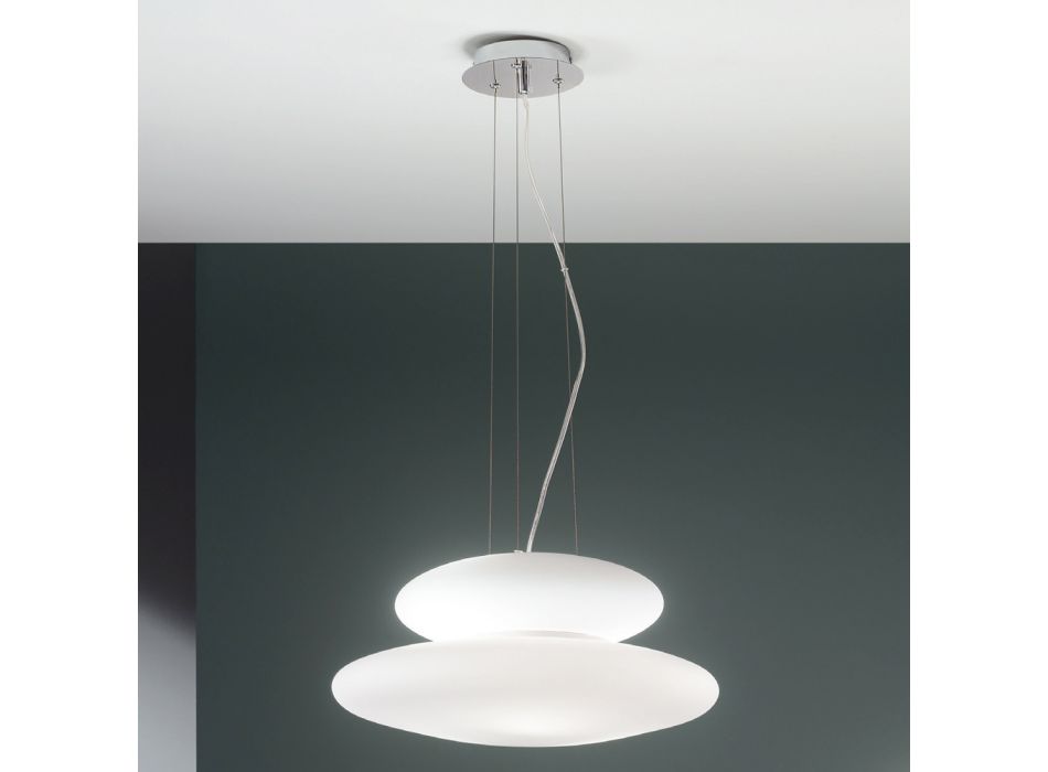 Lampă suspendată din sticlă albă suflată și metal cromat - Illumina Viadurini