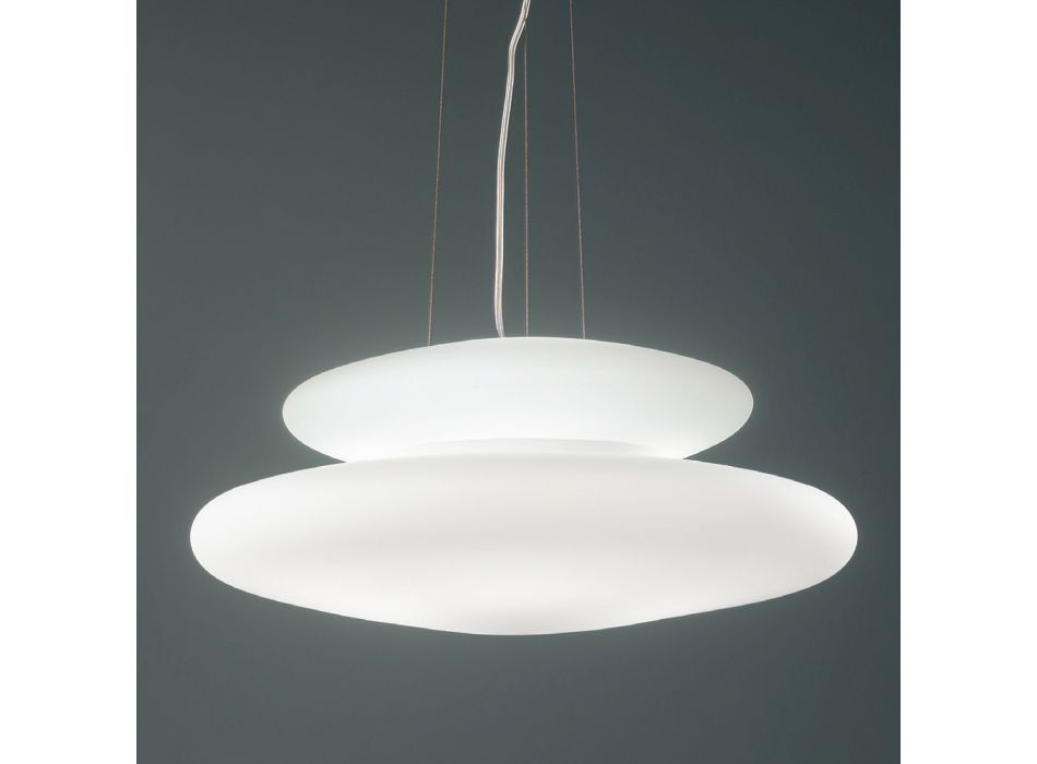 Lampă suspendată din sticlă albă suflată și metal cromat - Illumina Viadurini