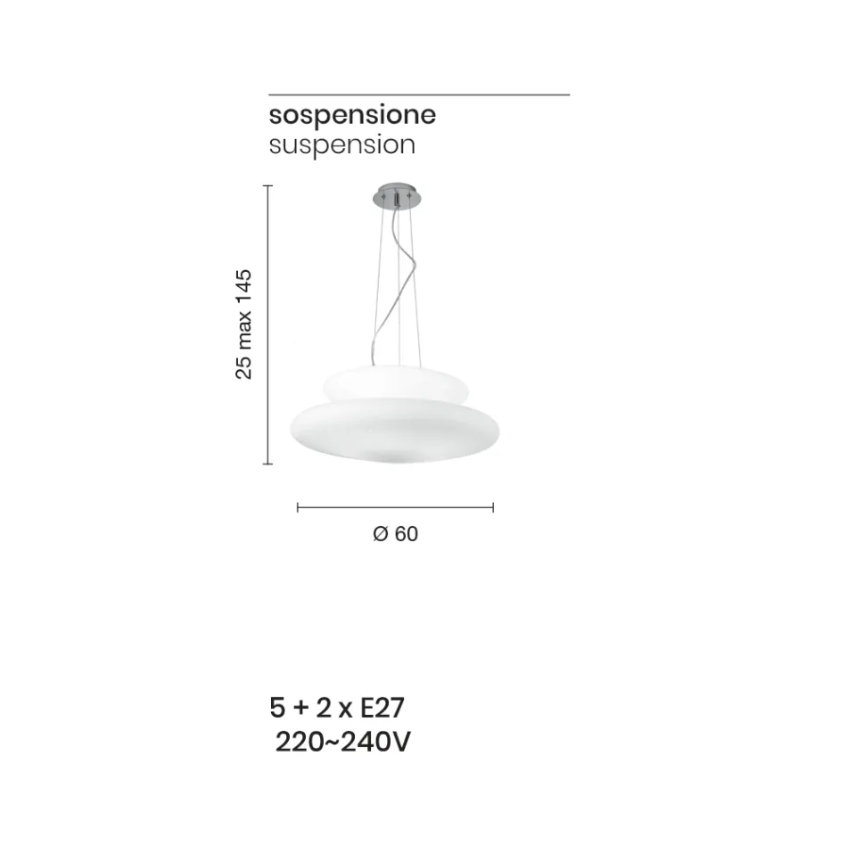Lampă suspendată din sticlă albă suflată și metal cromat - Illumina Viadurini