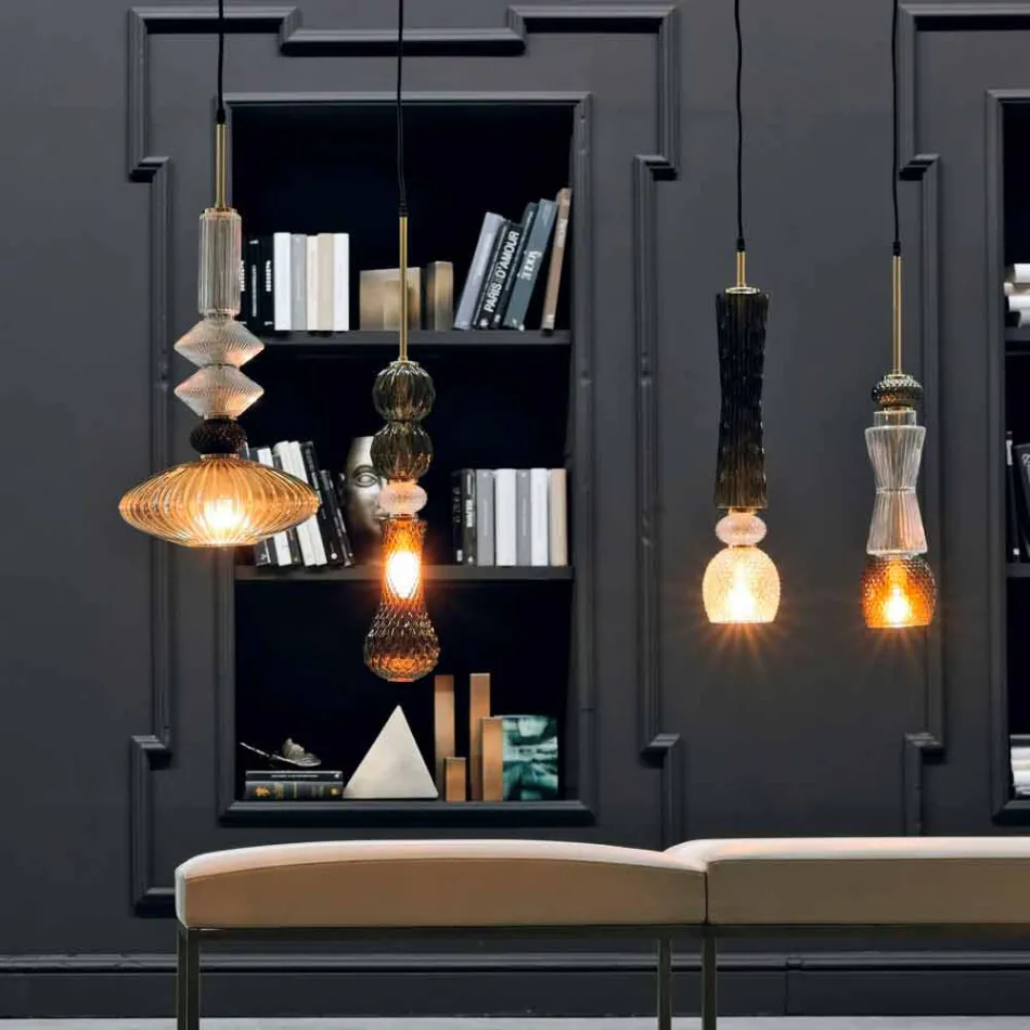 Lampă suspendată din sticlă de Murano și țesătură Made in Italy - Missi Viadurini