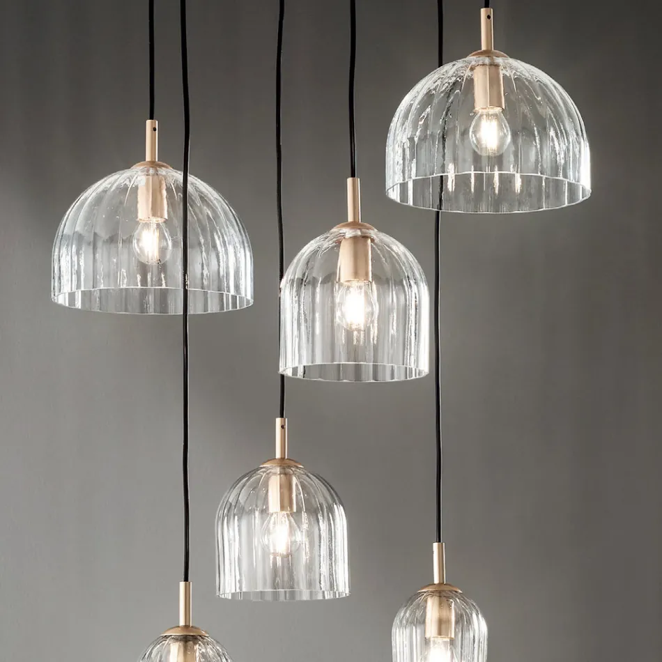 Lampă suspendată din sticlă suflată cu dungi și metal vopsit - Giuliano Viadurini