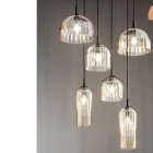 Lampă suspendată din sticlă suflată cu dungi și metal vopsit - Giuliano Viadurini