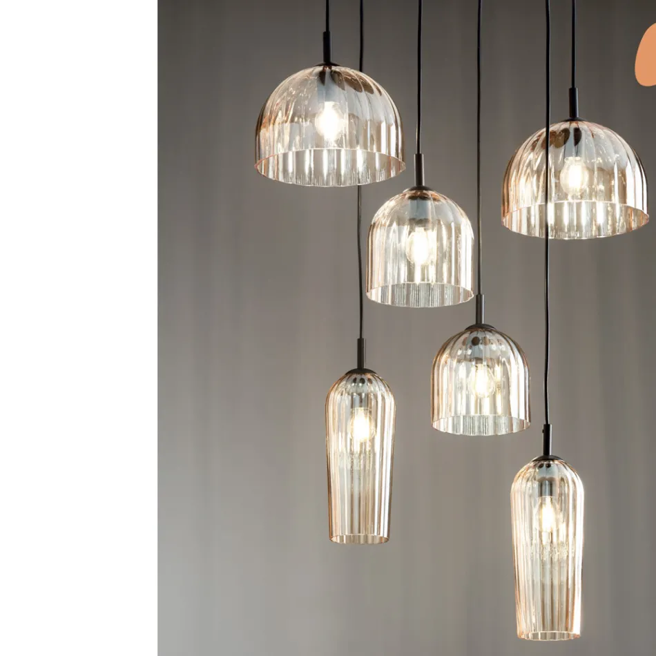 Lampă suspendată din sticlă suflată cu dungi și metal vopsit - Giuliano Viadurini