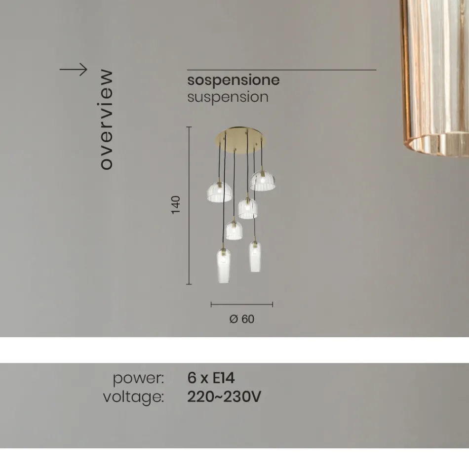 Lampă suspendată din sticlă suflată cu dungi și metal vopsit - Giuliano Viadurini