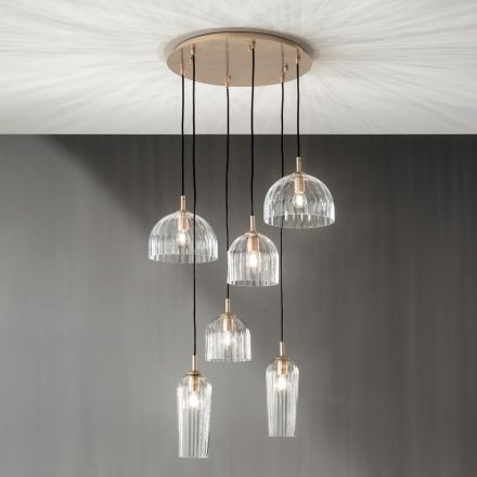Lampă suspendată din sticlă suflată cu dungi și metal vopsit - Giuliano Viadurini