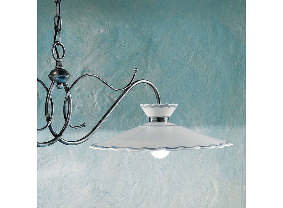 Lampa Liniara Suspendata 2 Lumini Ceramica Efect Broderie Artizanala - Ravenna Viadurini