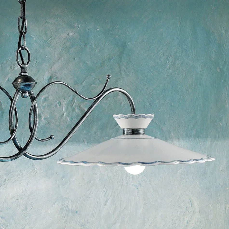 Lampa Liniara Suspendata 2 Lumini Ceramica Efect Broderie Artizanala - Ravenna Viadurini