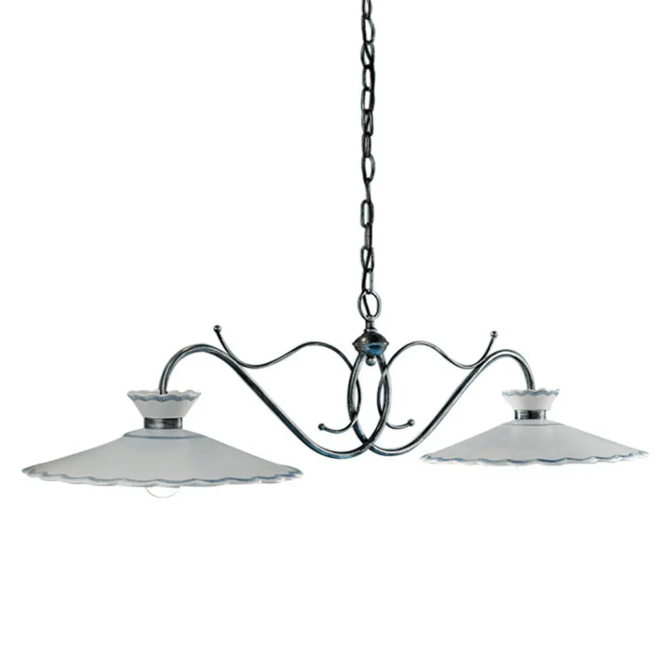 Lampa Liniara Suspendata 2 Lumini Ceramica Efect Broderie Artizanala - Ravenna Viadurini