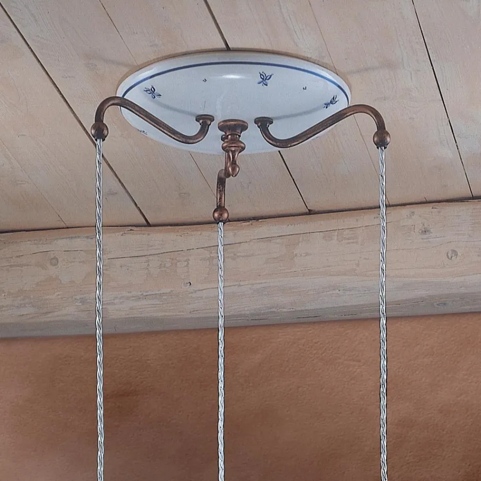 Suspensie rotunda din Fier, Sticla, Ceramica Pictata Manual - Ferrara Viadurini