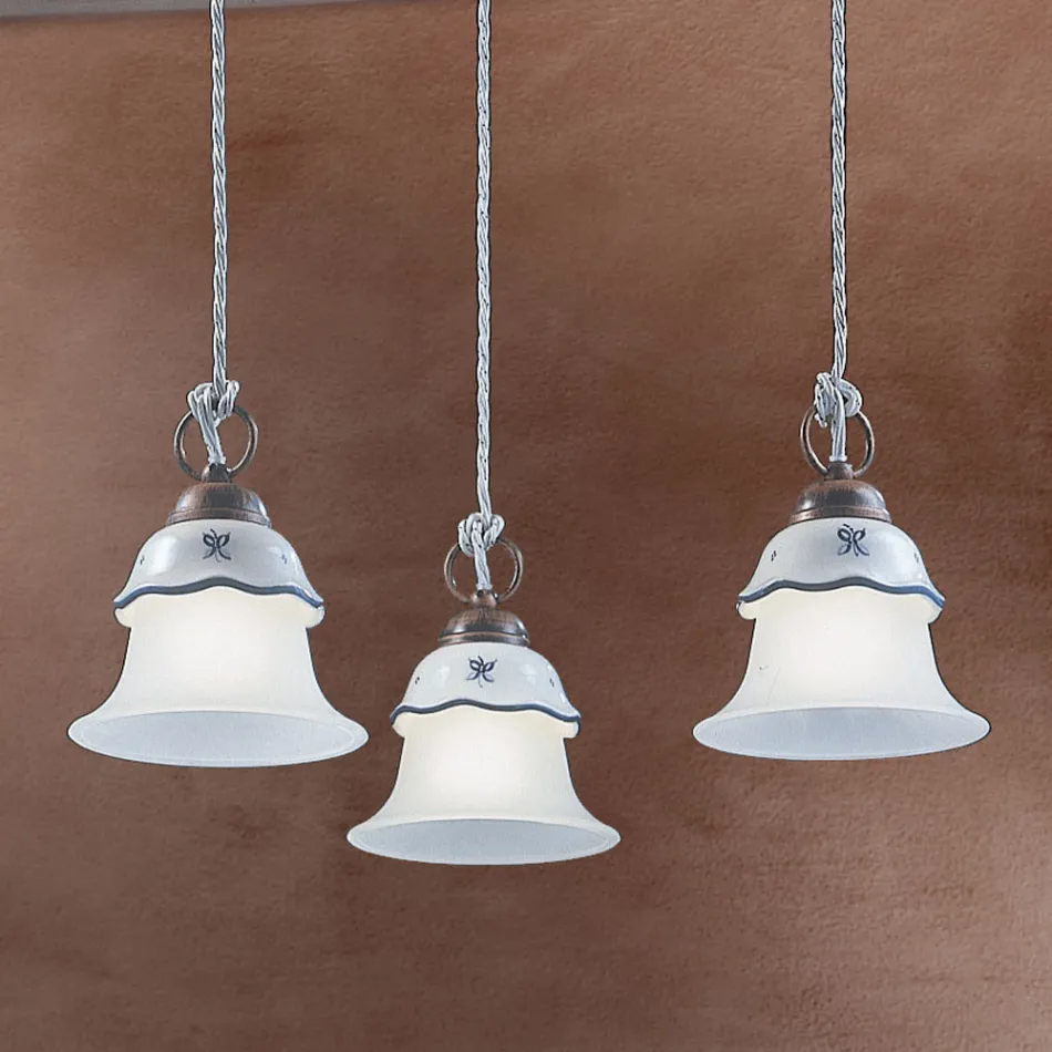 Suspensie rotunda din Fier, Sticla, Ceramica Pictata Manual - Ferrara Viadurini