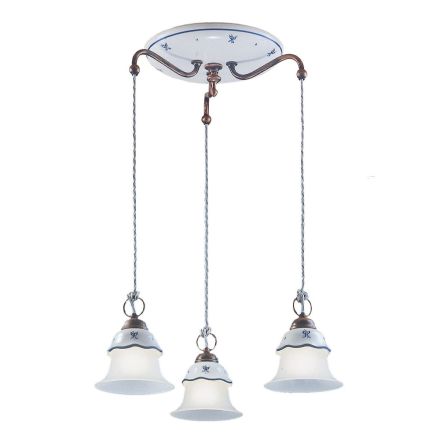 Lampa rotunda cu suspendare din Fier, Sticla, Ceramica Pictata Manual - Ferrara Viadurini