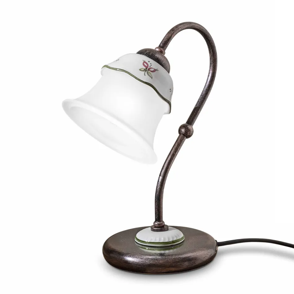 Lampă de masă vintage din fier, sticlă și ceramică pictată manual - Ferrara Viadurini
