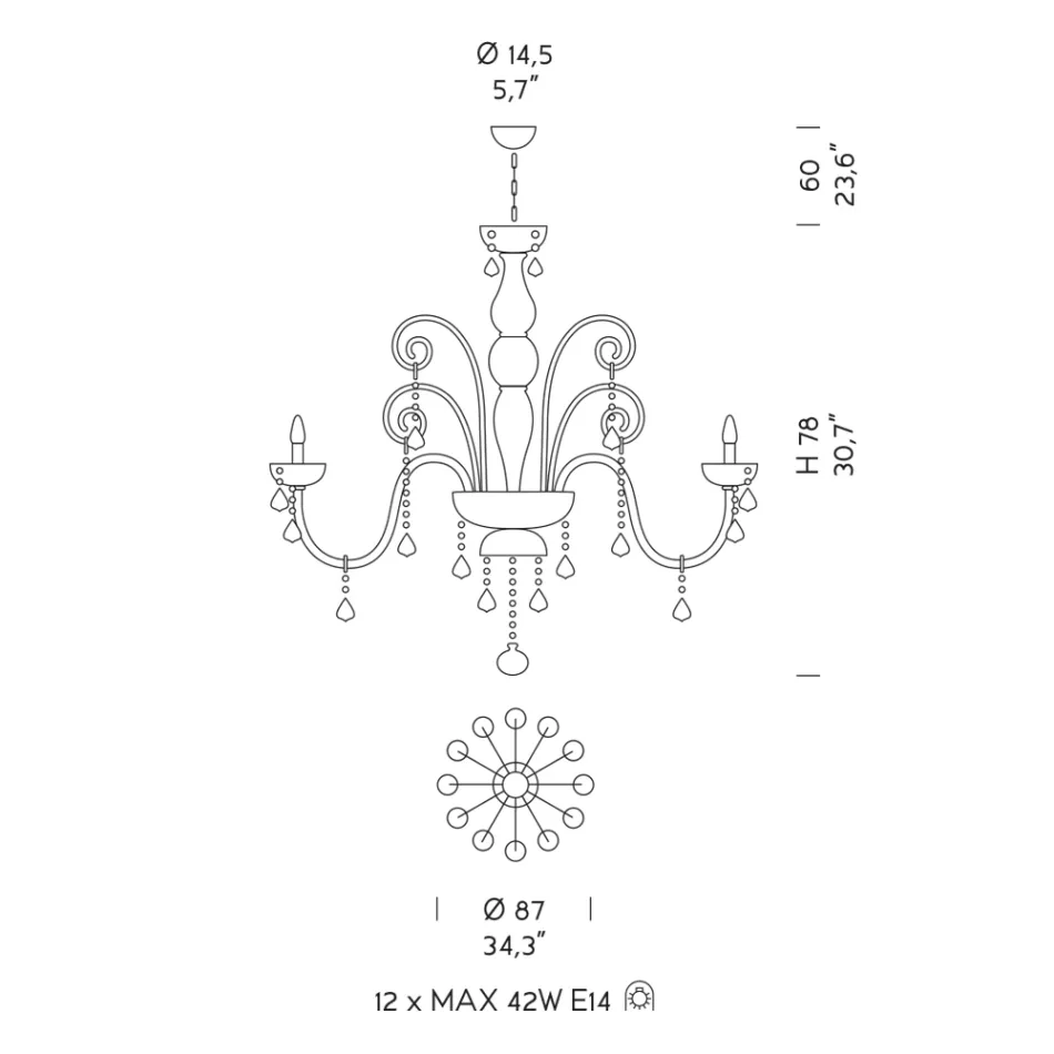 Candelabru Artisan cu 12 lumini din sticlă venețiană și metal - Florentin Viadurini