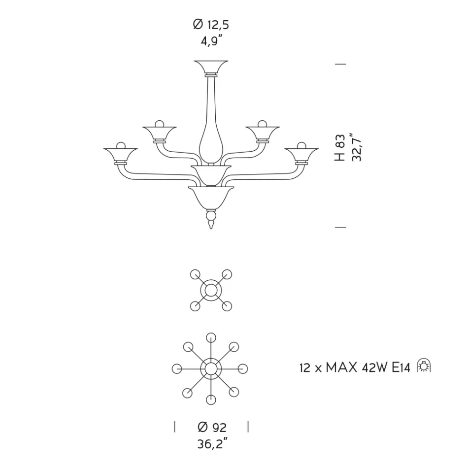 Candelabru din sticla venetiana 12 lumini Made in Italy - Ismail Viadurini