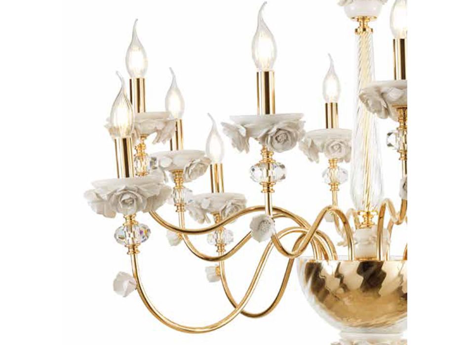 Candelabru clasic cu 12 lumini din porțelan și sticlă suflată de lux - Eteria Viadurini