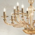 Candelabru clasic cu 12 lumini din sticla Rigaton lucrata manual si metal auriu - Fievole Viadurini