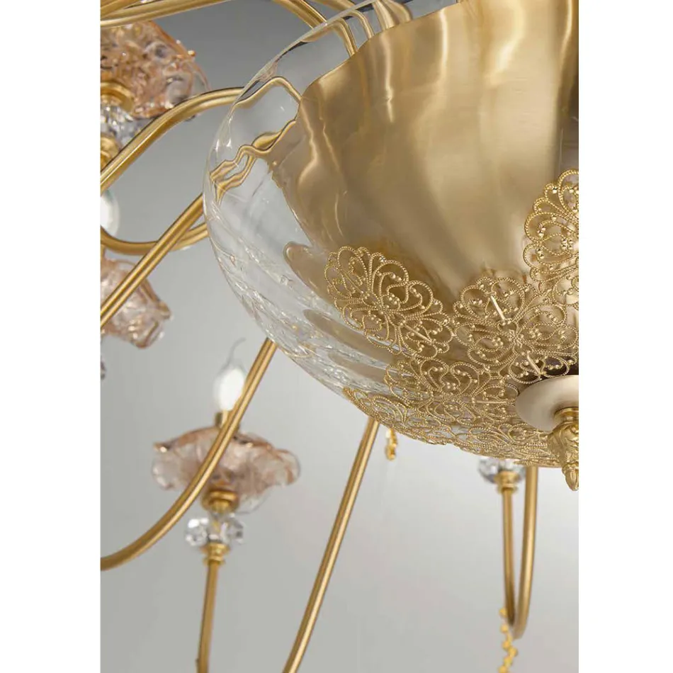 Candelabru clasic cu 12 lumini din sticlă, cristal și metal de lux - Flandra Viadurini