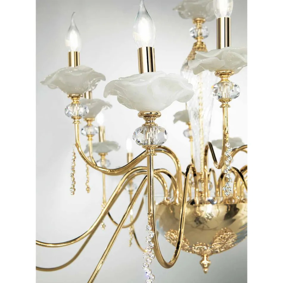 Candelabru clasic cu 12 lumini din sticlă, cristal și metal de lux - Flandra Viadurini