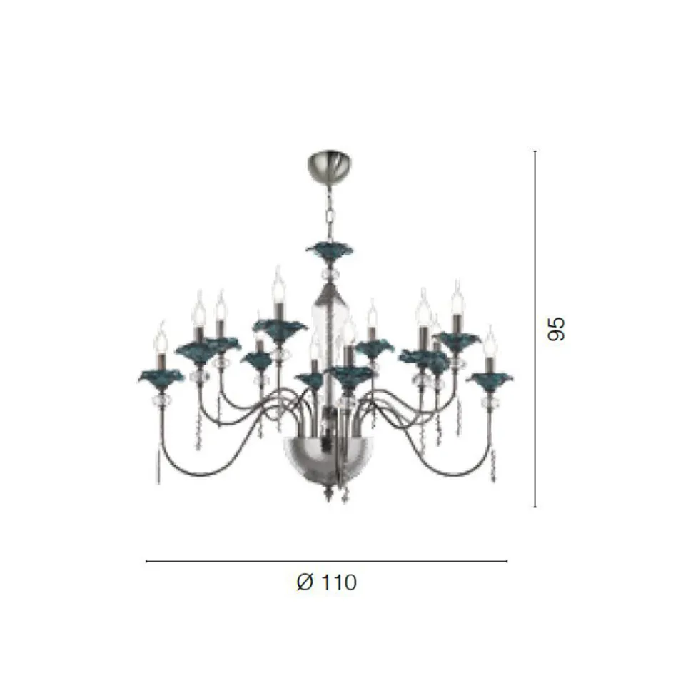 Candelabru clasic cu 12 lumini din sticlă, cristal și metal de lux - Flandra Viadurini