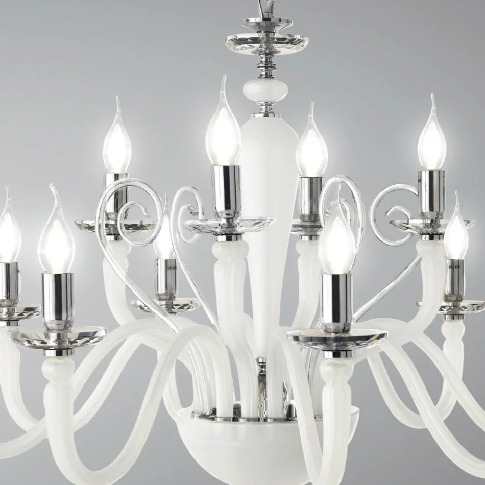 Candelabru clasic cu 12 lumini din sticla lucrata manual si cristal - Mariangela Viadurini
