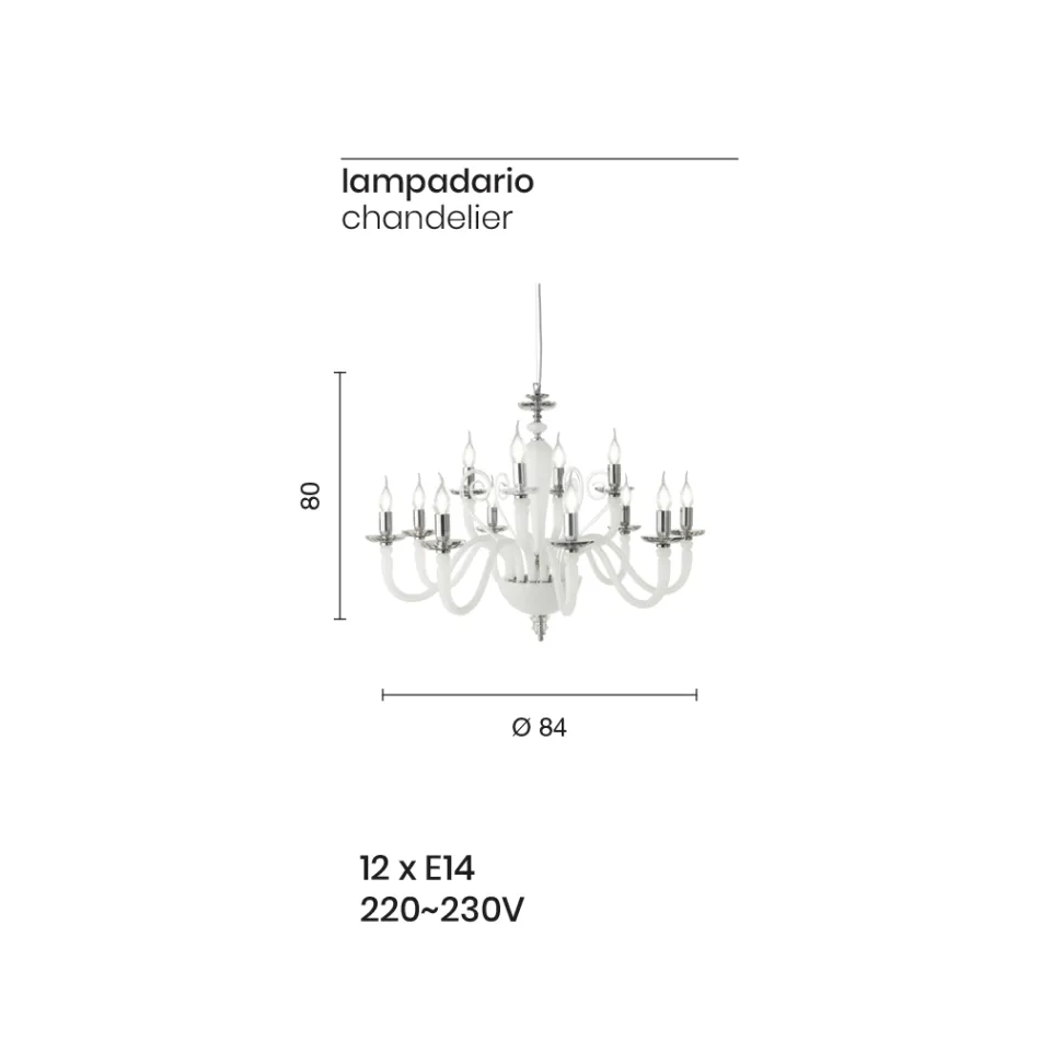 Candelabru clasic cu 12 lumini din sticla lucrata manual si cristal - Mariangela Viadurini