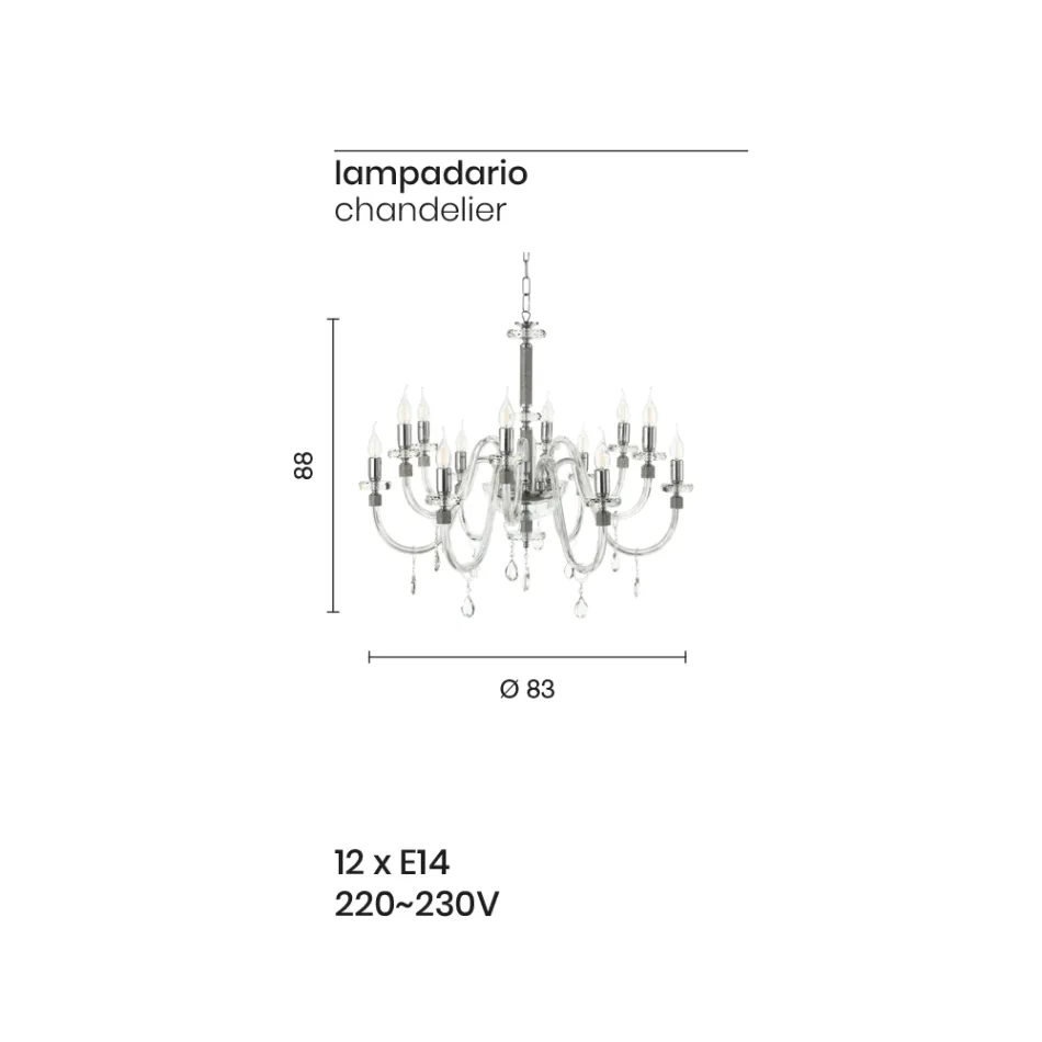 Candelabru clasic 12 lumini din sticla italiana lucrata manual - Similo Viadurini
