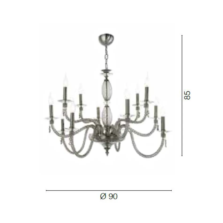 Candelabru clasic cu 12 lumini din sticlă suflată și detalii de mână - Phaedra Viadurini