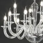Candelabru clasic 12 lumini din sticla transparenta italiana lucrata manual - Rapallo Viadurini