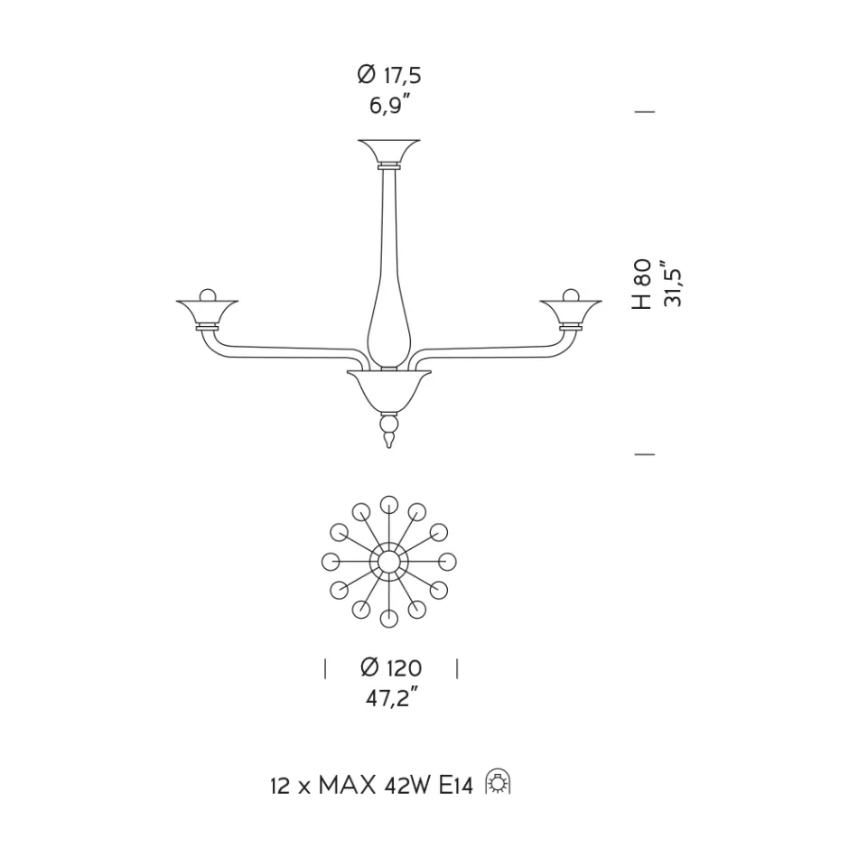 Candelabru cu 12 lumini din sticla Venetia alba si metal cromat - Ismail Viadurini