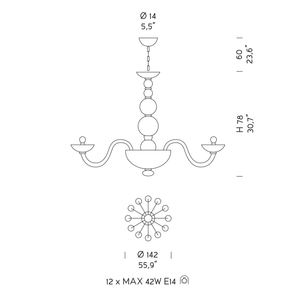 Candelabru cu 12 lumini din sticla si metal Venetia Made in Italy - Foscarino Viadurini